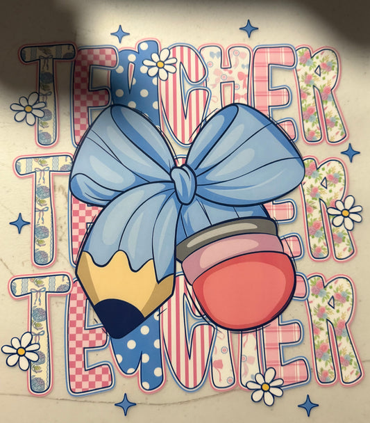 TEACHER BLUE PENCIL BOW