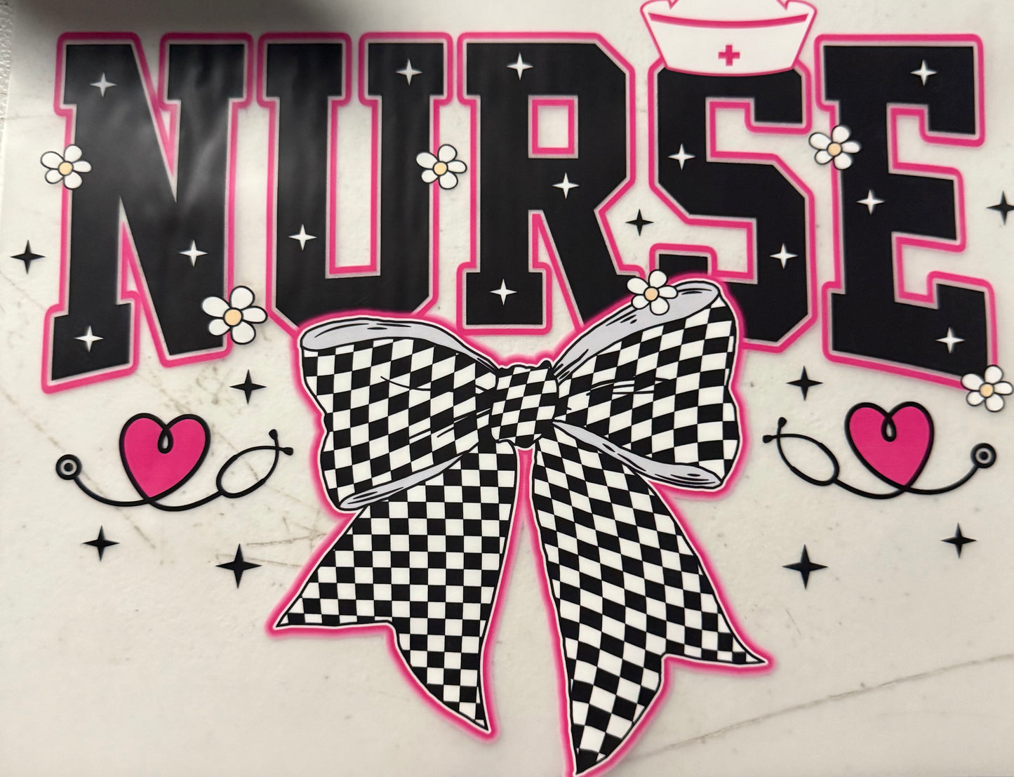 NURSE CHECKERED BOW HEARTS