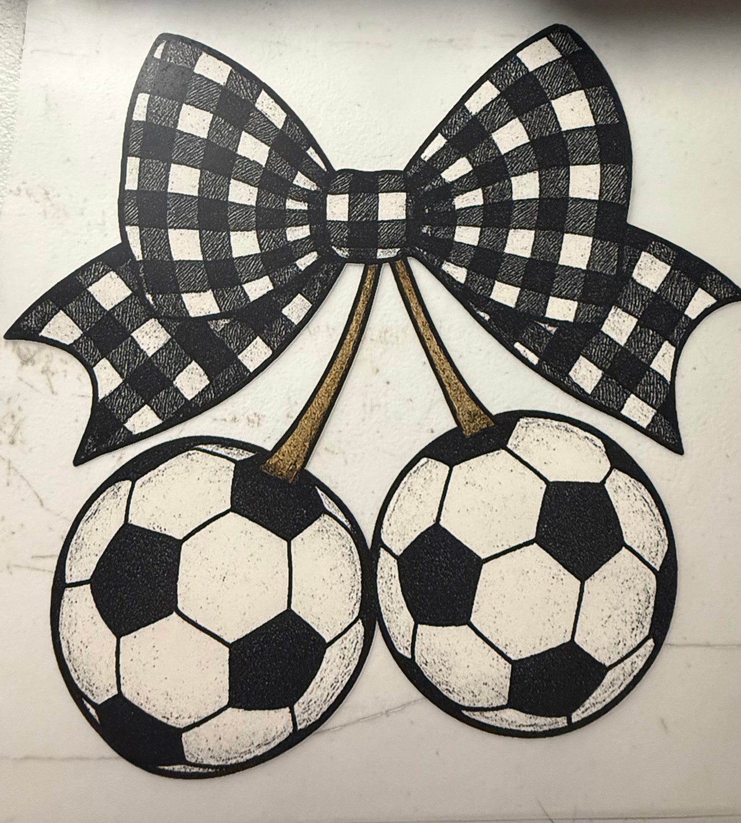 SOCCER BALL CHERRIES CHECKERED BOW