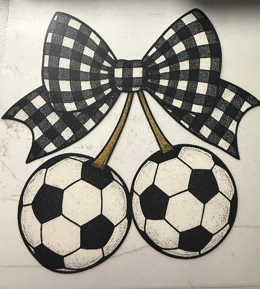 SOCCER BALL CHERRIES CHECKERED BOW