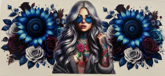 BLUE SUNFLOWERS BLACK FLOWERS