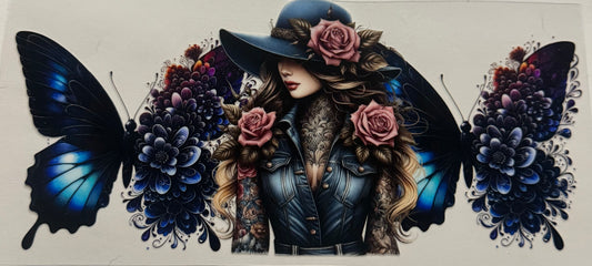 TATTOO GIRL BLUE BUTTERFLIES