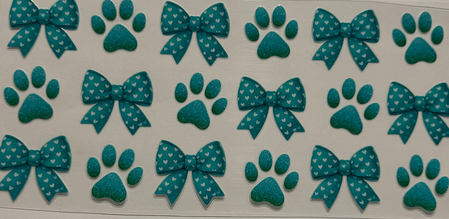 TEAL PAWS AND BOWS