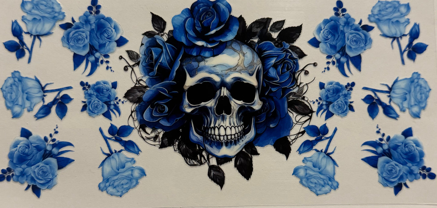 SKULL WITH BLUE FLOWERS