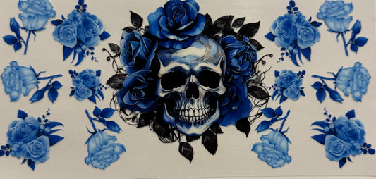 SKULL WITH BLUE FLOWERS