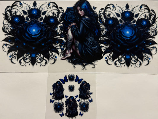 GIRL WITH BLUE FLOWERS AND LID OR BOTTOM OF CUP