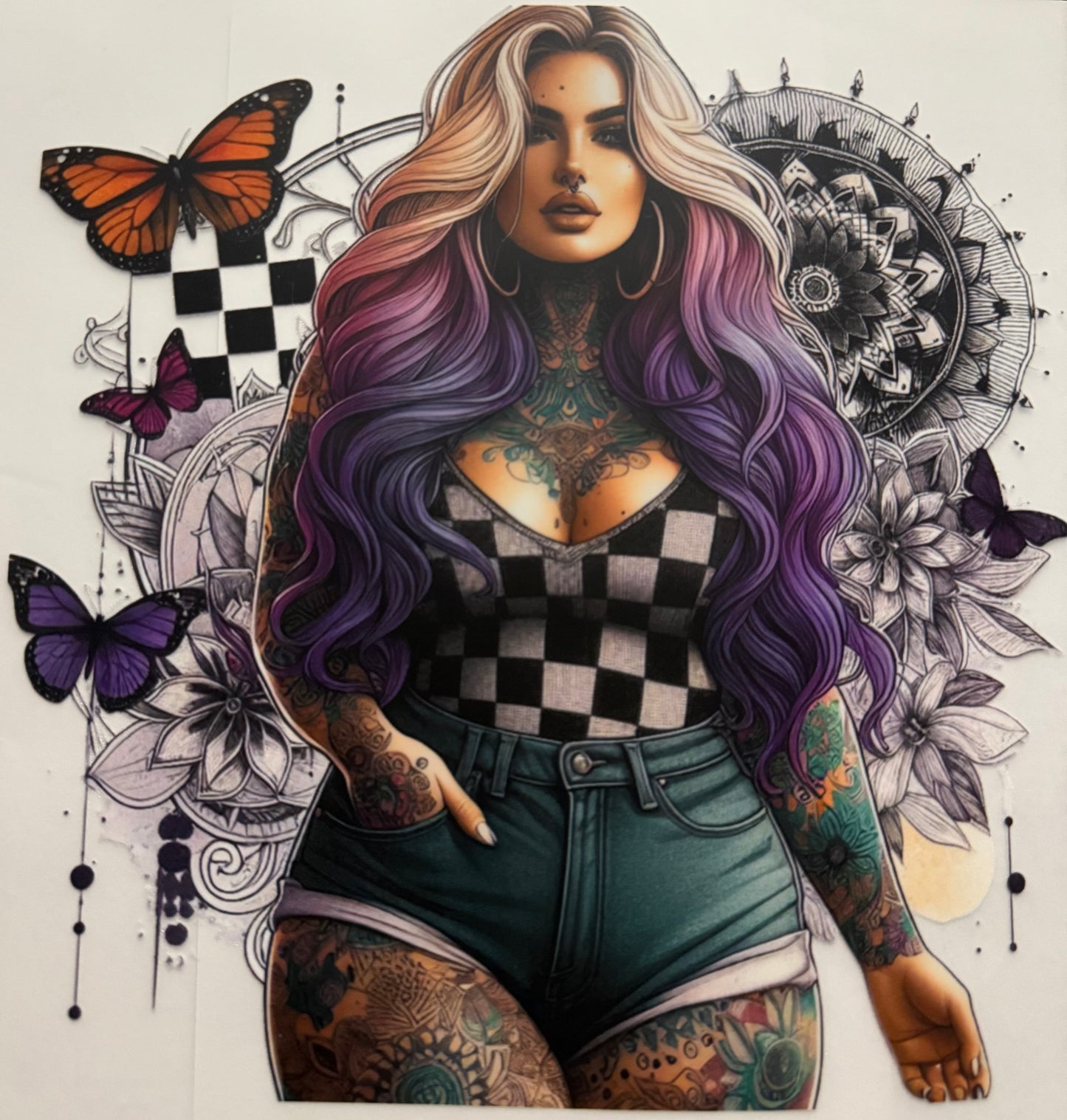 CHICK CHECKERED WITH PURPLE HAIR