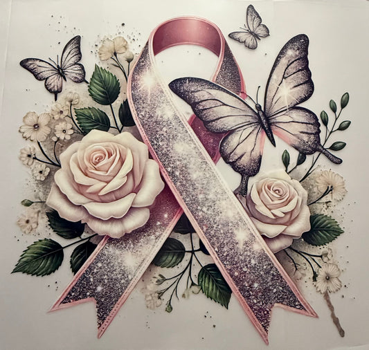 PINK GLITTER RIBBON ROSE BUTTERFLY