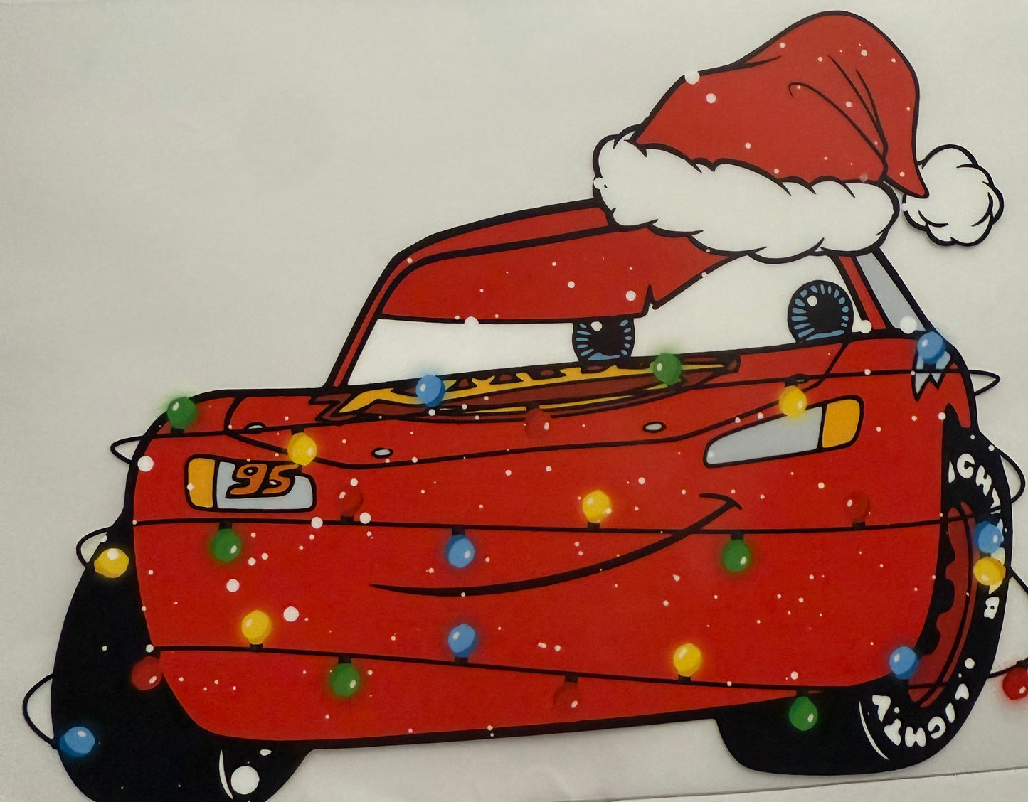 RED CAR WITH CHRISTMAS LIGHTS KIDS