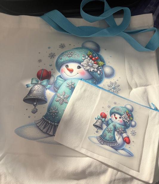 SNOWMAN RED GLOVES BLUE