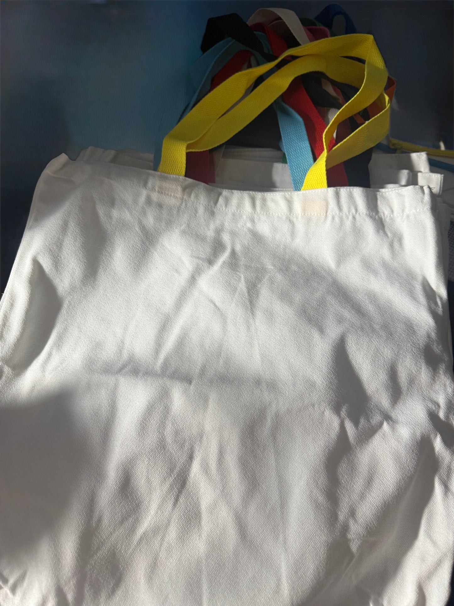 CANVAS/WHITE  COLOR TOTE BAGS WITH COLORED HANDLES