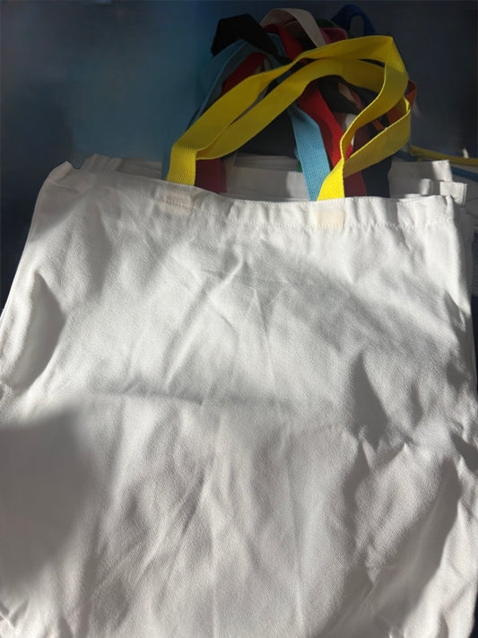 CANVAS/WHITE  COLOR TOTE BAGS WITH COLORED HANDLES